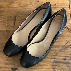 Chloe Lauren Black leather Scalloped block heels sz 7.5